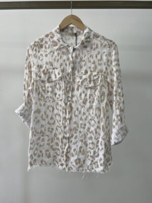 Camisa lino print gris