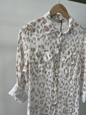 Camisa lino print gris