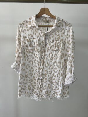 Camisa lino print beich