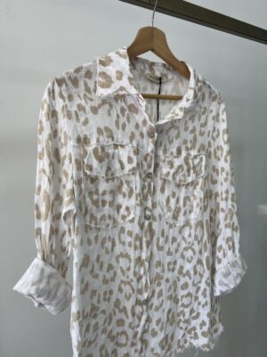 Camisa lino print beich