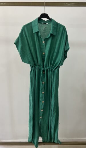 Vestido lino amarra verde