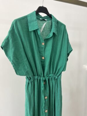 Vestido lino amarra verde