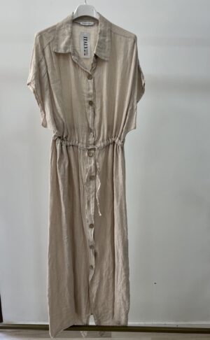 Vestido lino amarra beich