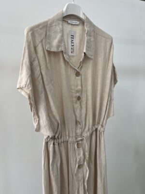 Vestido lino amarra beich